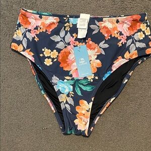 Cupshe Navy and Orange Floral Bikini Bottom